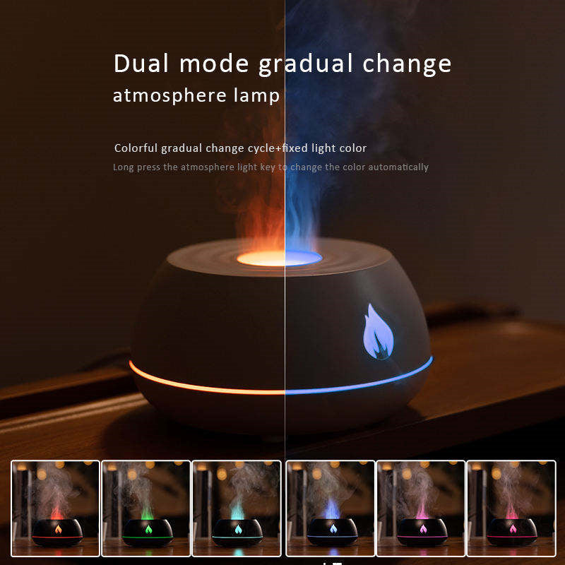 Humidificador de llama, difusor de aromaterapia, humidificador de aire para el hogar con luz de 7 colores, difusor de aceites esenciales con fragancia para habitación USB de 130ML