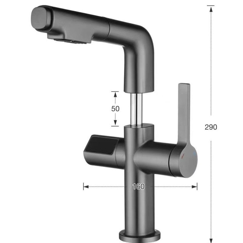 Robinet de lavabo à affichage intelligent de la température, bassin gris pistolet