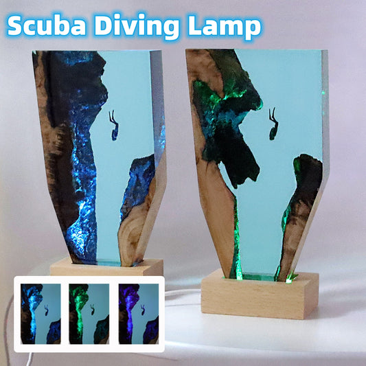 Marine Cave Diver Desktop Decoration Creative Art Lamp Holder Solid Wood Resin Night Light Birthday Gift Jewelry