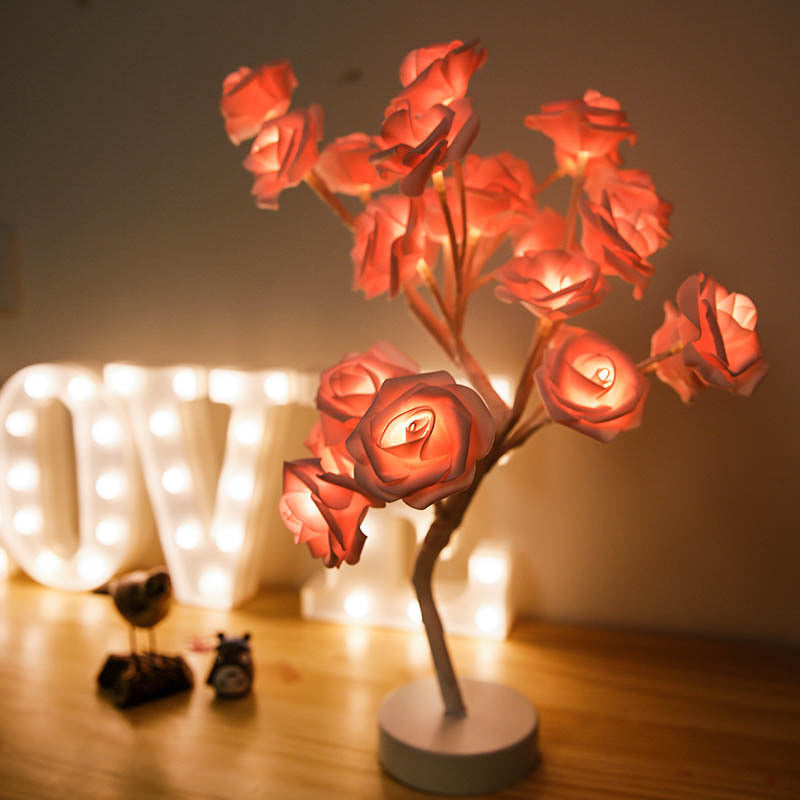 Rose fleur lampe USB LED à piles lampe de Table bonsaï arbre veilleuses guirlande chambre décoration lumières décor à la maison