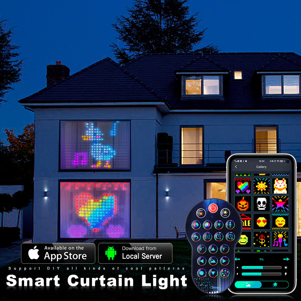 Guirlande lumineuse rideau LED intelligente RGB, contrôle par application Bluetooth, guirlande lumineuse féerique de noël, bricolage, affichage d'images, décor de fête de mariage