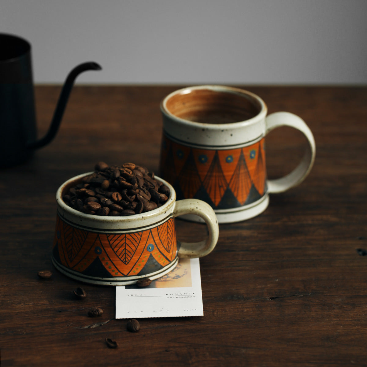 Taza de café con planta personalizada, taza pintada a mano, cerámica americana