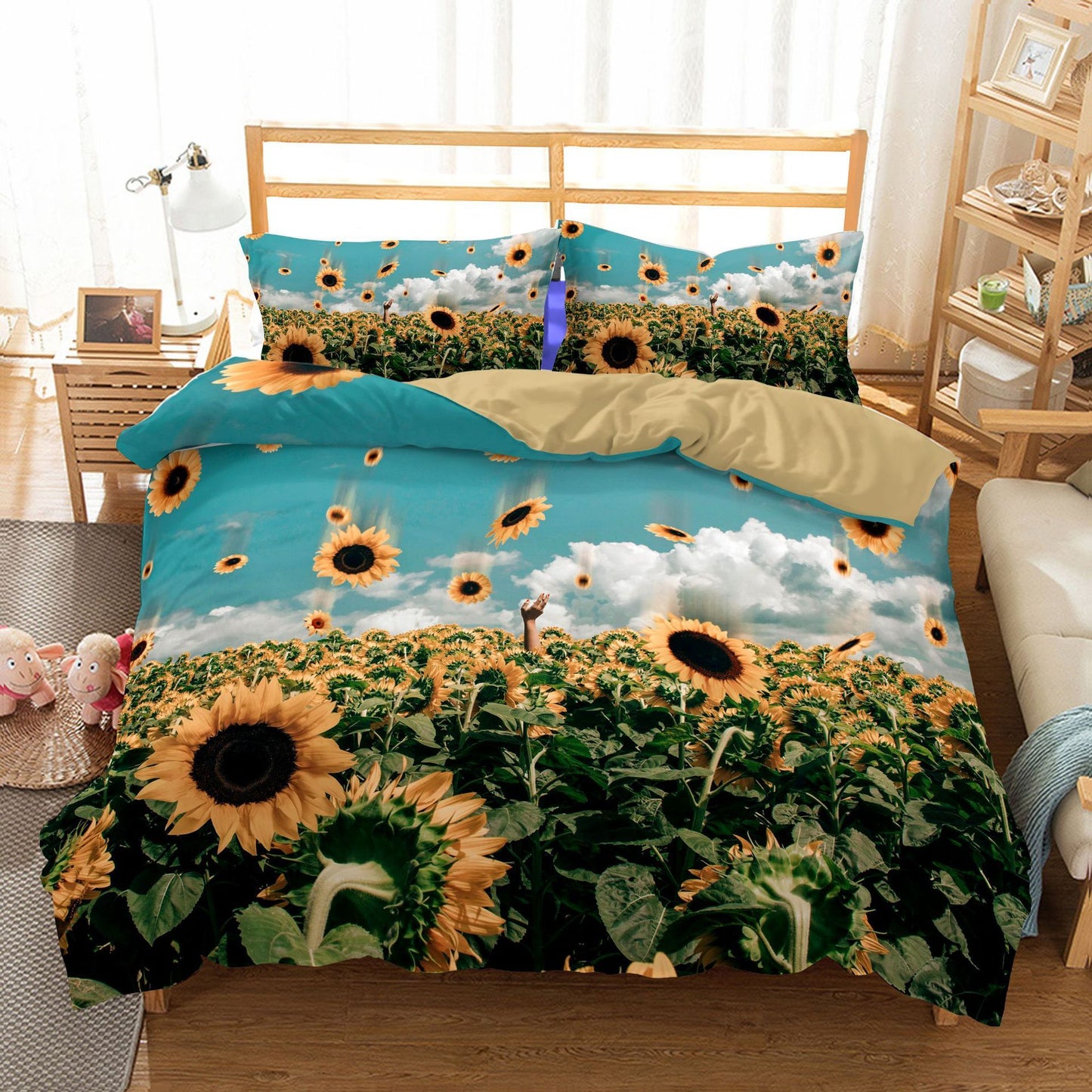 Funda de edredón de girasol de tres piezas Ropa de cama textil para el hogar