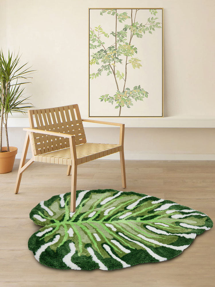 Tapis irrégulier en peluche ultra-fine Monstera Deliciosa