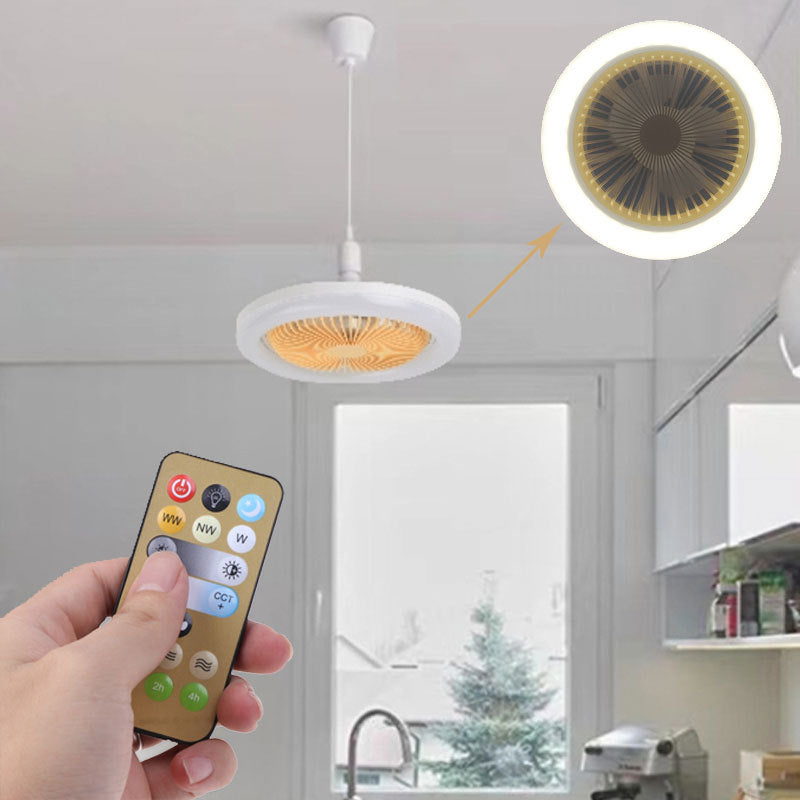 Ventilateur de plafond rond télécommandé de 26cm, avec lampe LED E27, 30W, ventilateur suspendu, pour la maison, la chambre à coucher, le bureau, ventilateur de refroidissement de l'air