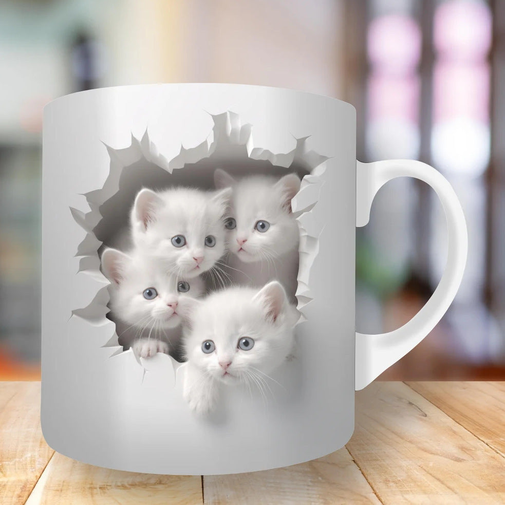 Taza de café de cerámica de pared hueca de gato