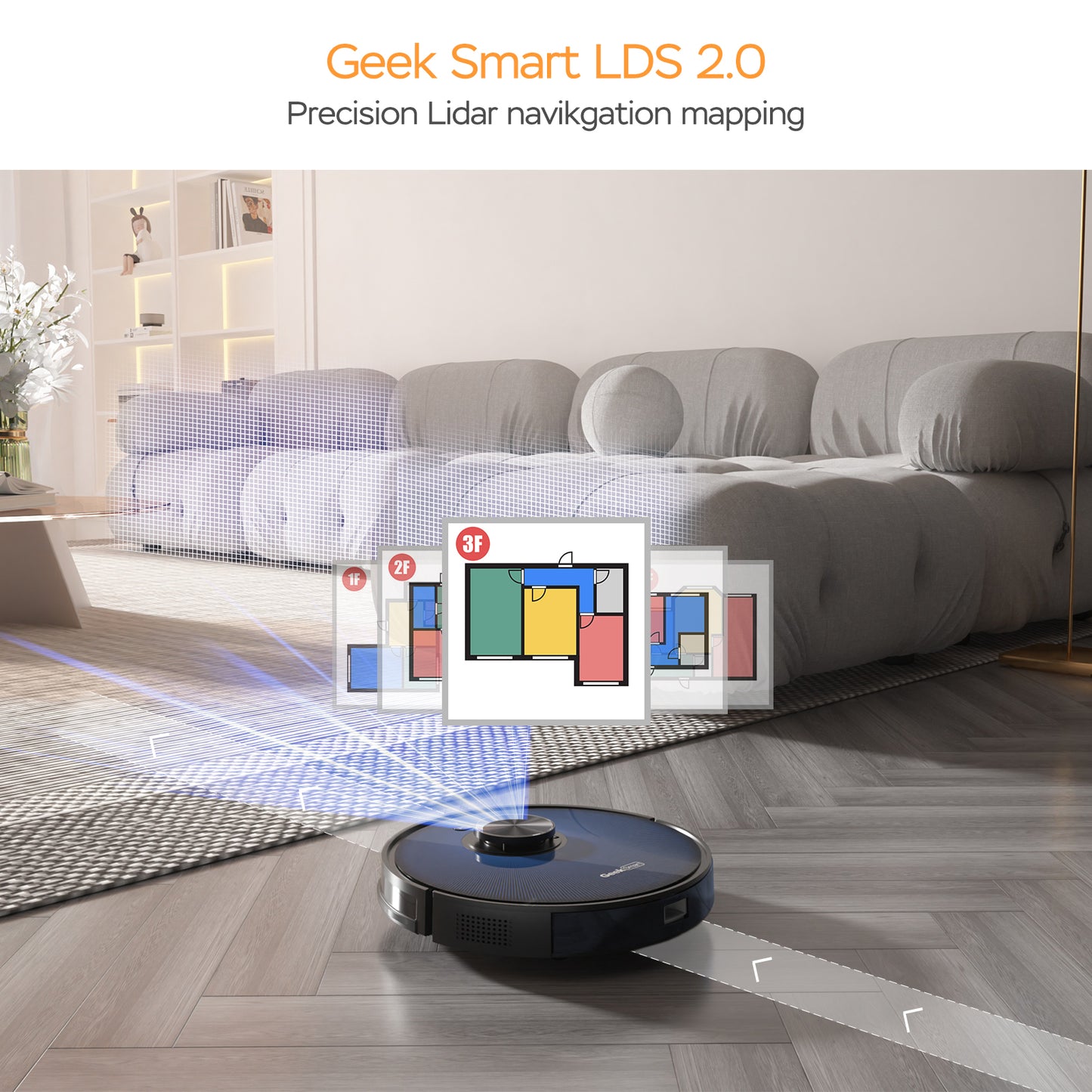 Robot aspirador y trapeador Geek Smart L7, navegación LDS, aplicación conectada a Wi-Fi, limpieza selectiva de habitaciones, succión MAX 2700 PA, ideal para mascotas y hogares más grandes cuya venta está prohibida en Amazon