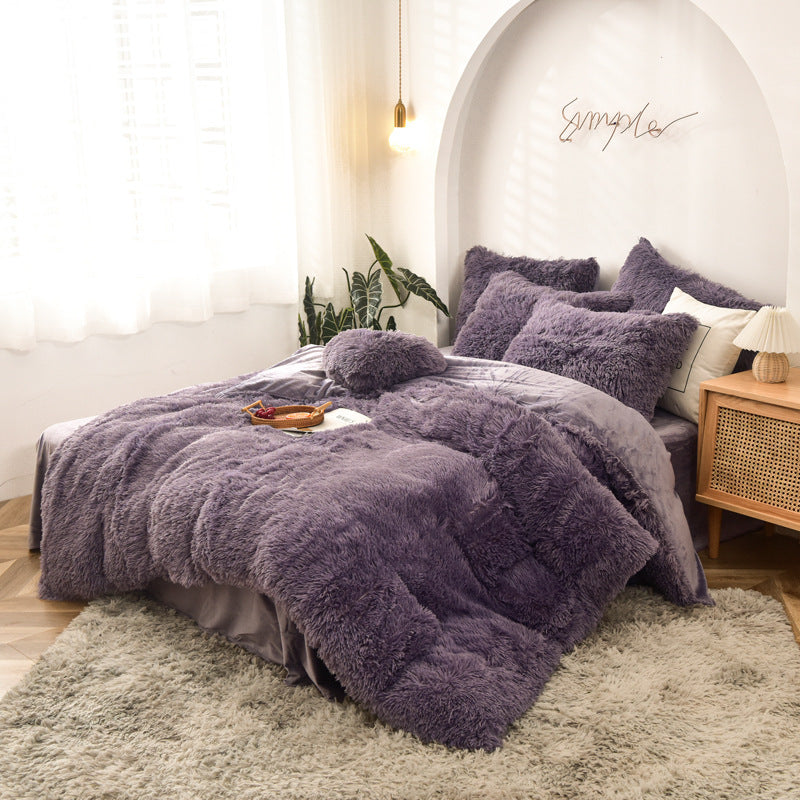 Ensemble de quatre pièces en velours de vison longue housse de couette en velours cristal en peluche