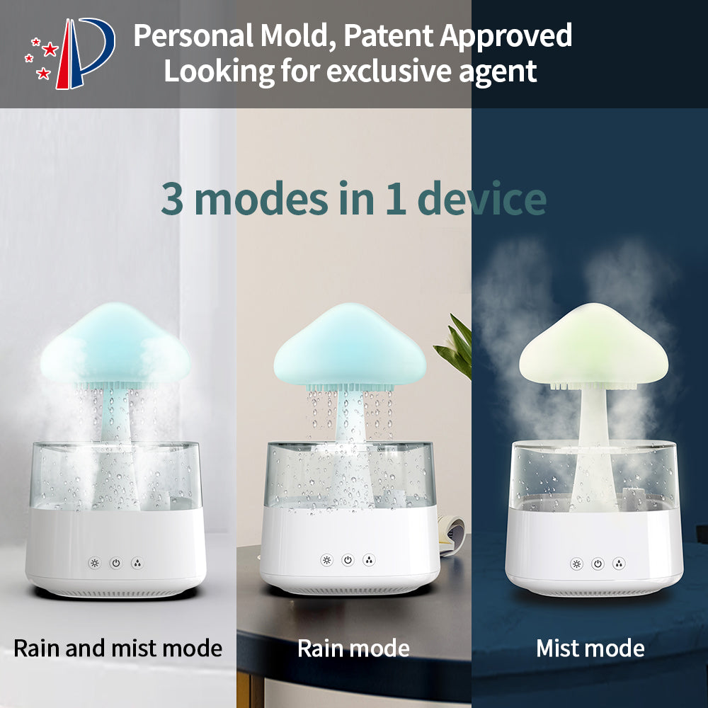 Humidificateur de bureau 2 en 1, nuage de pluie, aromathérapie, huile essentielle, diffuseur Zen et nuage de pluie, veilleuse, lampe champignon