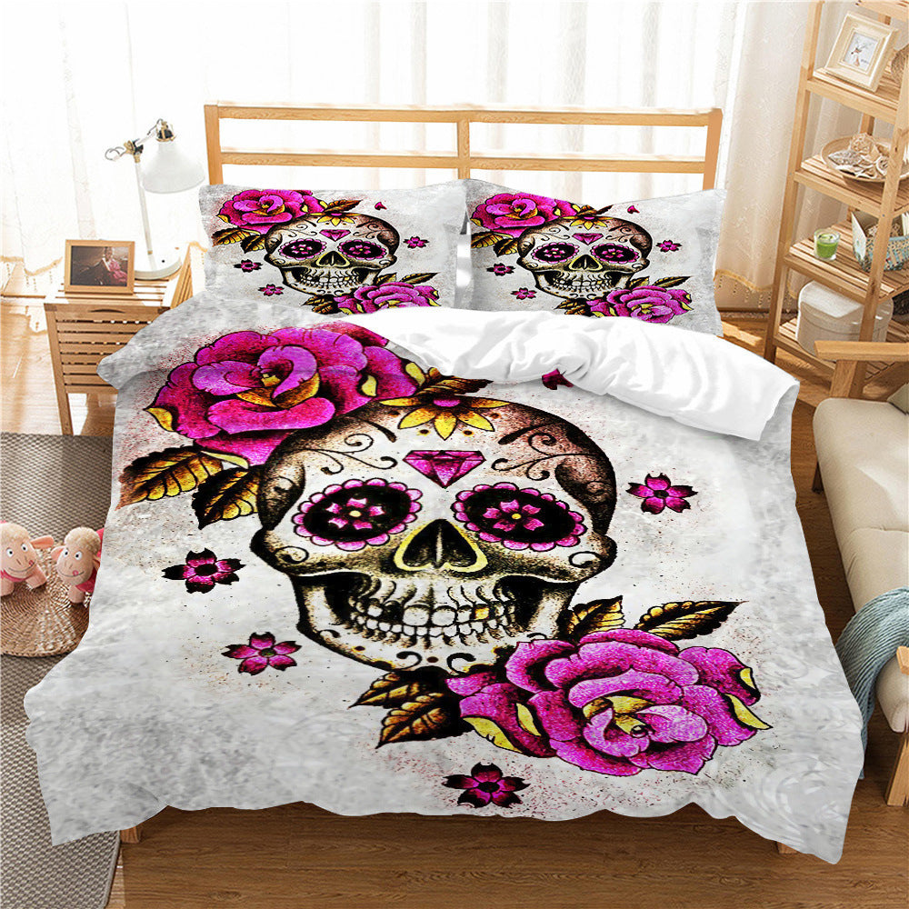 Conjunto de textiles para el hogar de tres piezas con estampado de calavera impresa en 3D