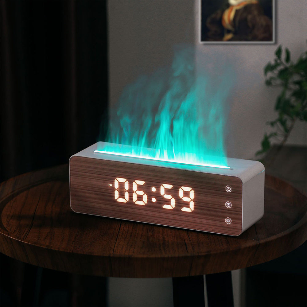 Humidificateur de flamme, Machine d'aromathérapie avec affichage de l'horloge, humidificateur d'aromathérapie de bureau pour chambre à coucher