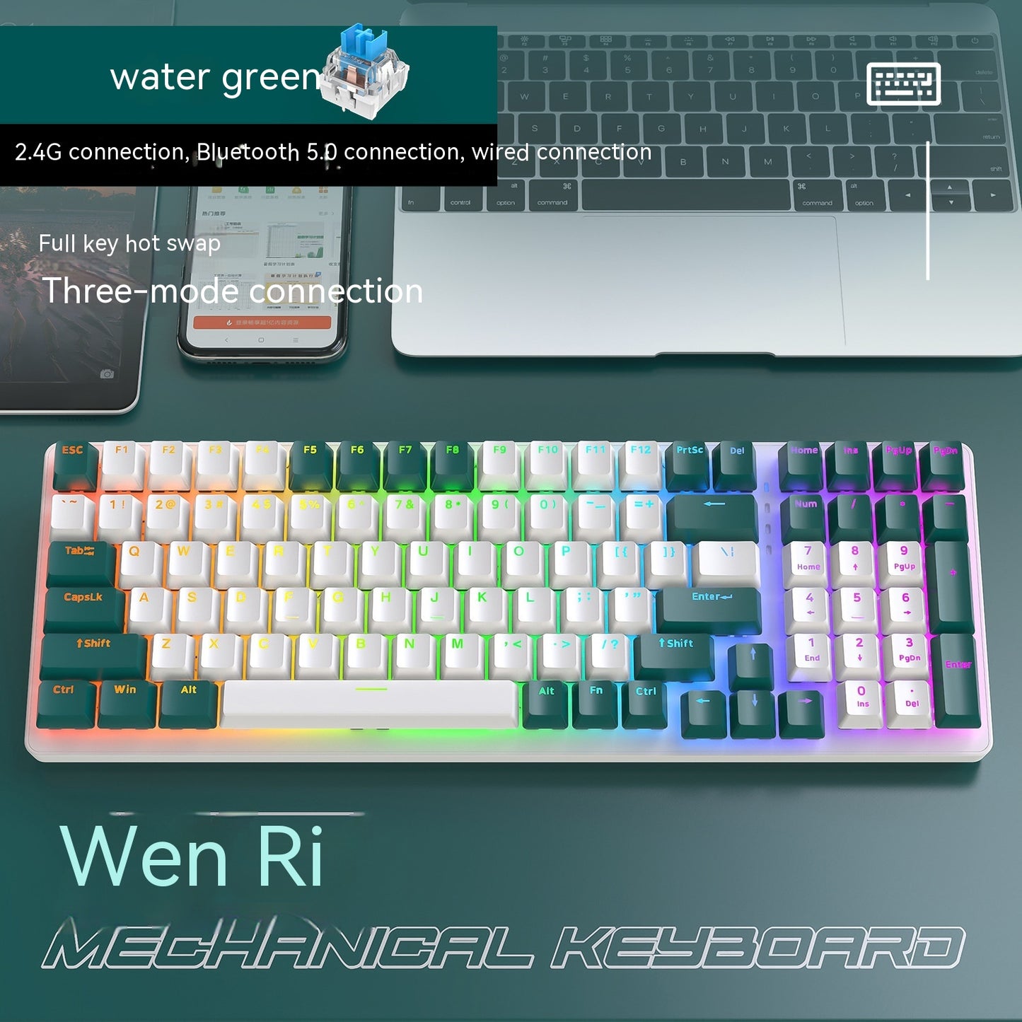 Free Wolf K68 Bluetooth Wireless 24 Dual-mode Mechanical Keyboard