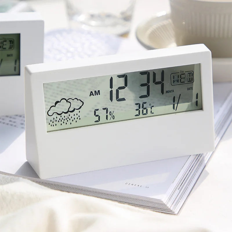 Alarm Clock Thermo Hygrometer Clock Creative Weather Display Electronic Alarm CLock For Home Office School Decoration Parts