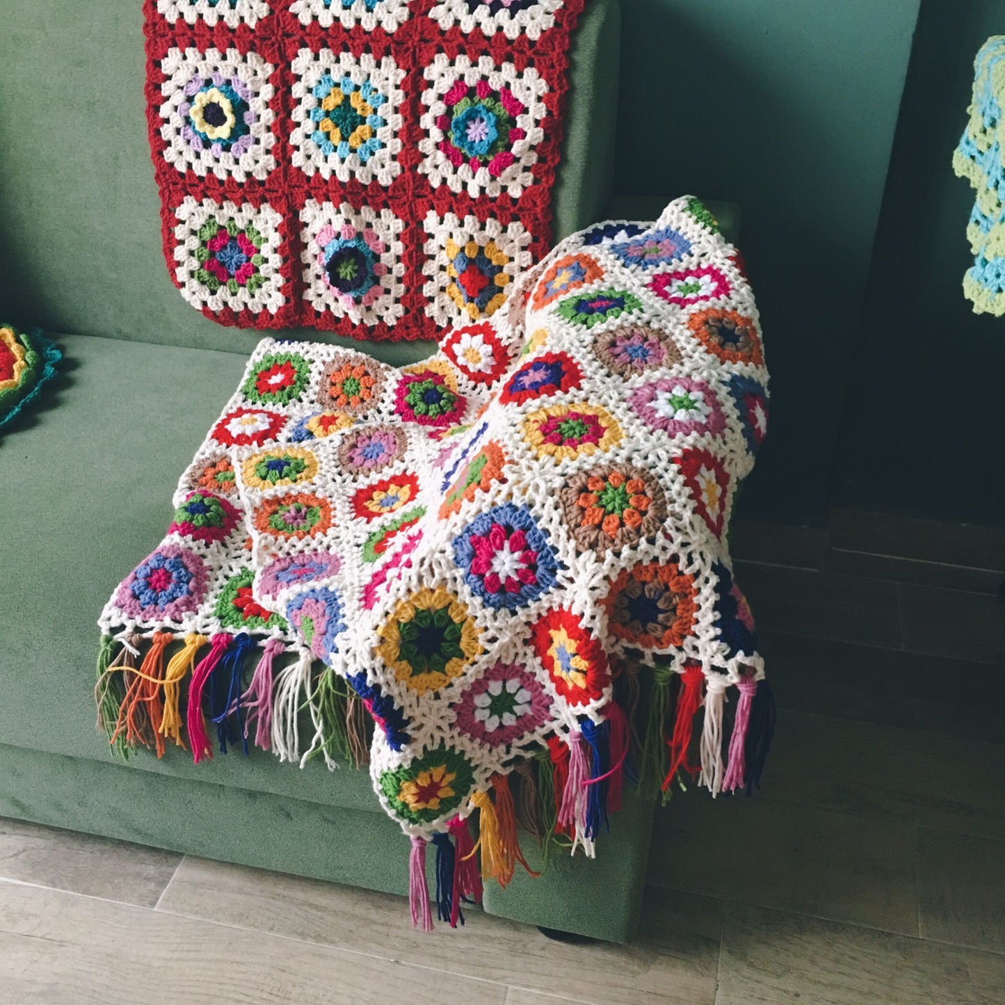 Couverture de gland de forêt, nappe de jardin de fleurs au crochet à la main