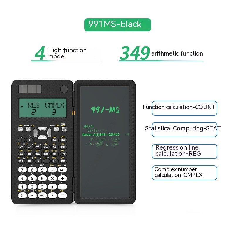 Calculatrice scientifique pliable 2 en 1 Tablette d'écriture manuscrite Fonction d'apprentissage Calculatrice Calculatrice scientifique de bureau pliable