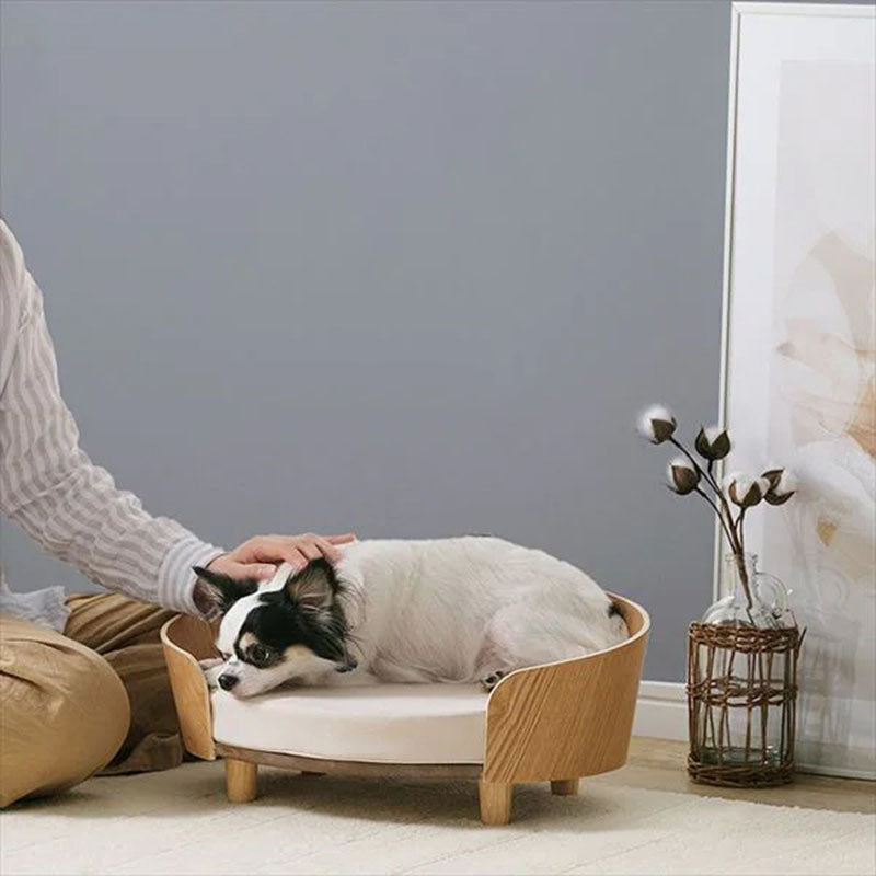 Cama de madera para perros y gatos, sofá cama para mascotas de peluche