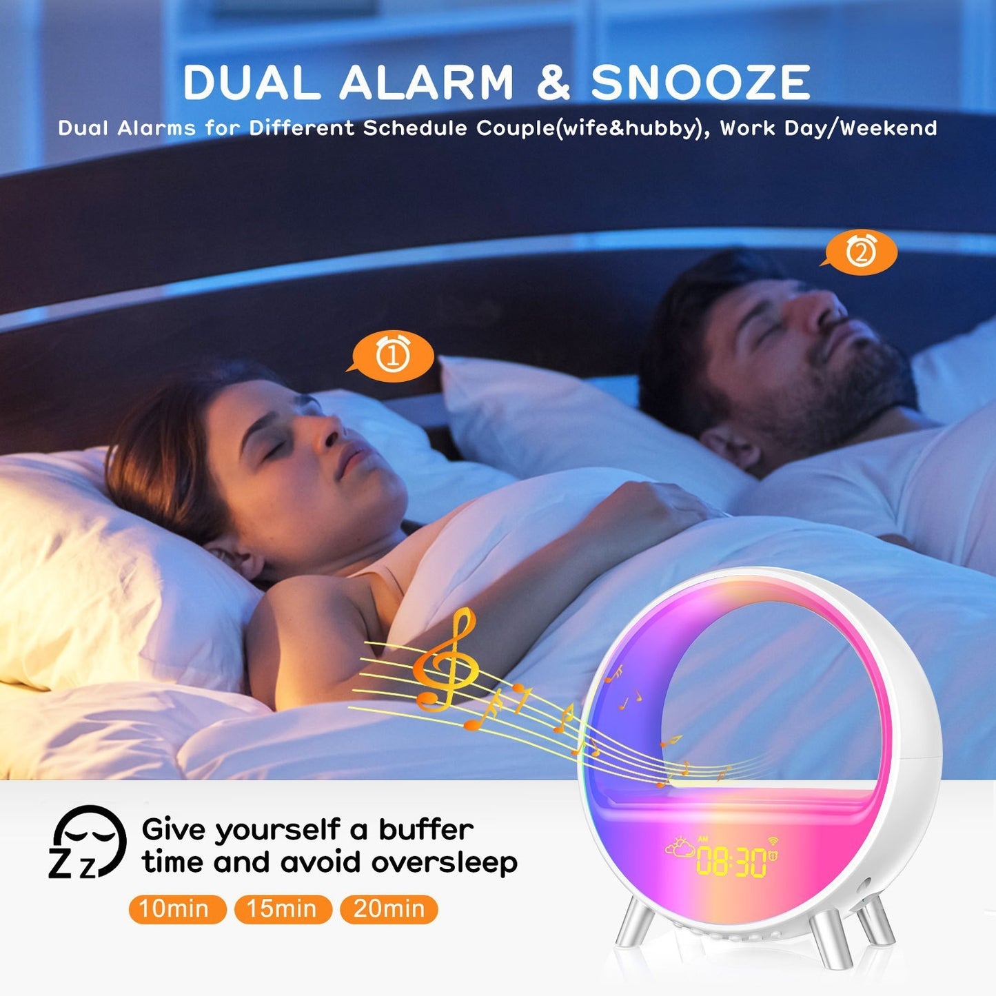 Lampe d'ambiance haut-parleur Bluetooth réveil intelligent veilleuse WiFi réveil lumière lever du soleil lampe de coucher du soleil