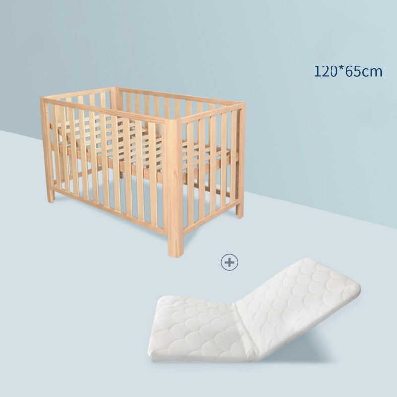 Cuna de pino, empalme de madera maciza, móvil sin pintar, cama ajustable alargada multifuncional para niños