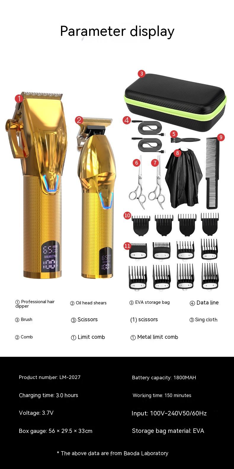 Tondeuse à cheveux téléphone sans fil et ensemble de Base tête d'huile électrique USB