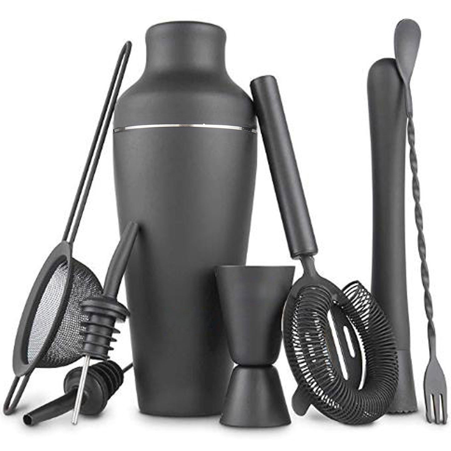 Ensemble exquis de 8 pièces, ensemble de shakers à Cocktail en acier inoxydable noir mat, outils de Bar