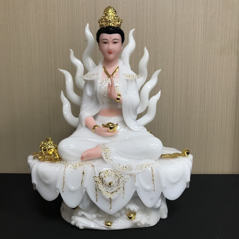 Nine Tail Female Fox Solid White Jade Home Worship Statue