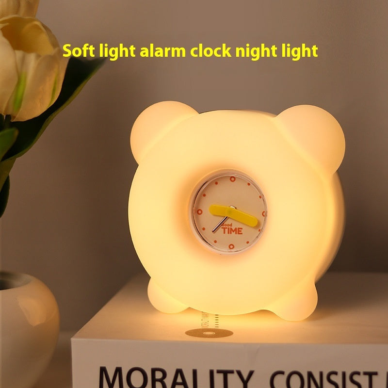 Cartoon Alarm Clock Silicone Light Bedside Pat Small Night Lamp