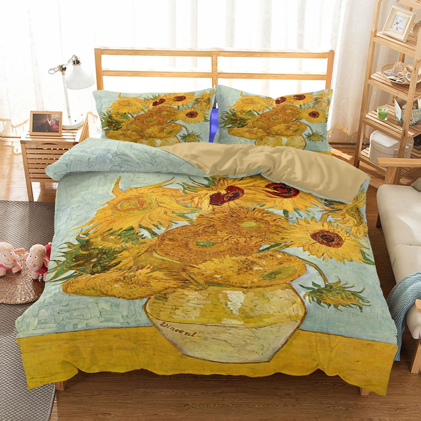 Funda de edredón de girasol de tres piezas Ropa de cama textil para el hogar