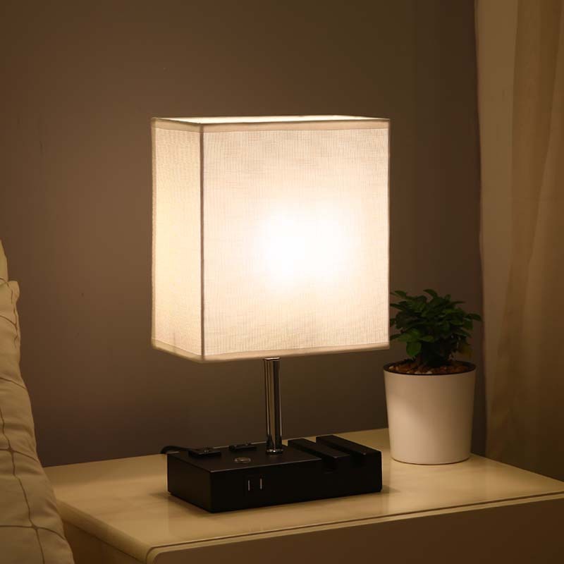 USB Fabric Touch Rectangular Table Lamp