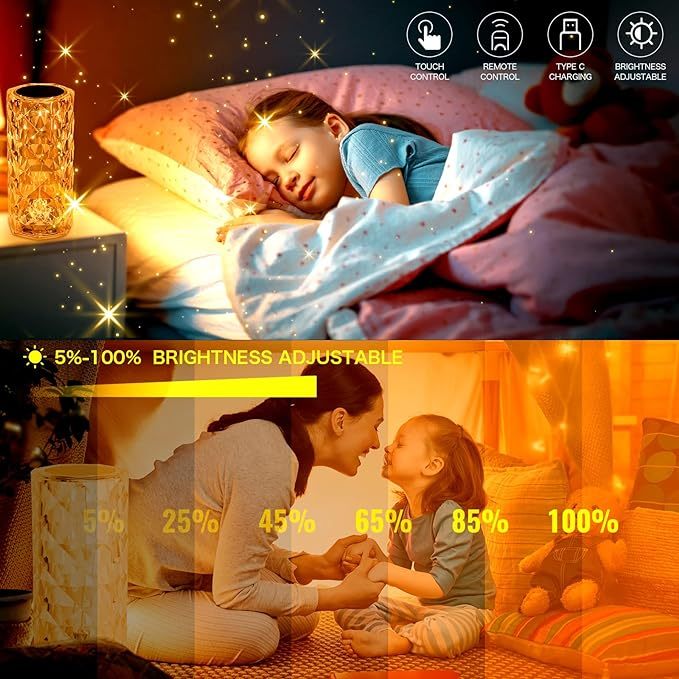 16 Colors LED Crystal Lamp Rose Light Touch Table Lamps Bedr