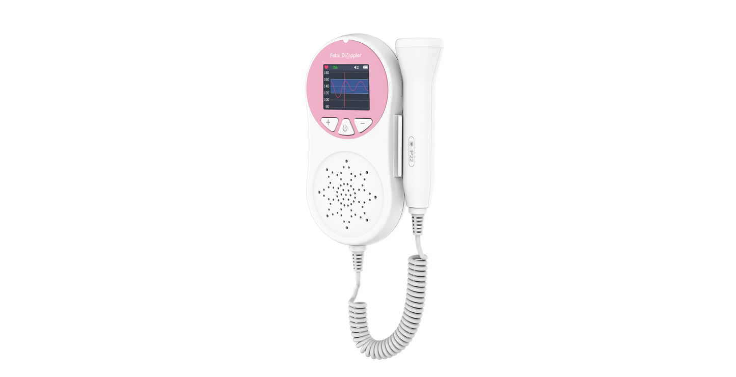 Pocket Fetal Doppler Digits Curve Display Pregnancy Baby Heart Rate Monitor,3Mhz Pink