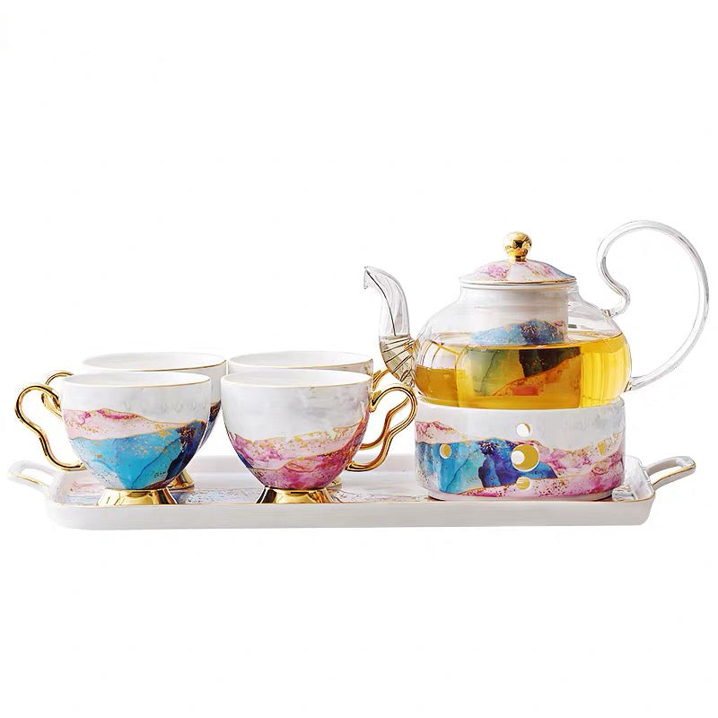 Ensemble de tasses à thé à fleurs en verre et céramique anglaise