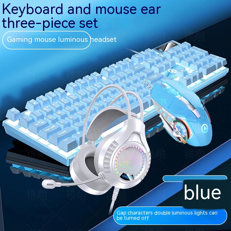 Home Color Blocked Wired Keyboard And Mouse Earphone Set