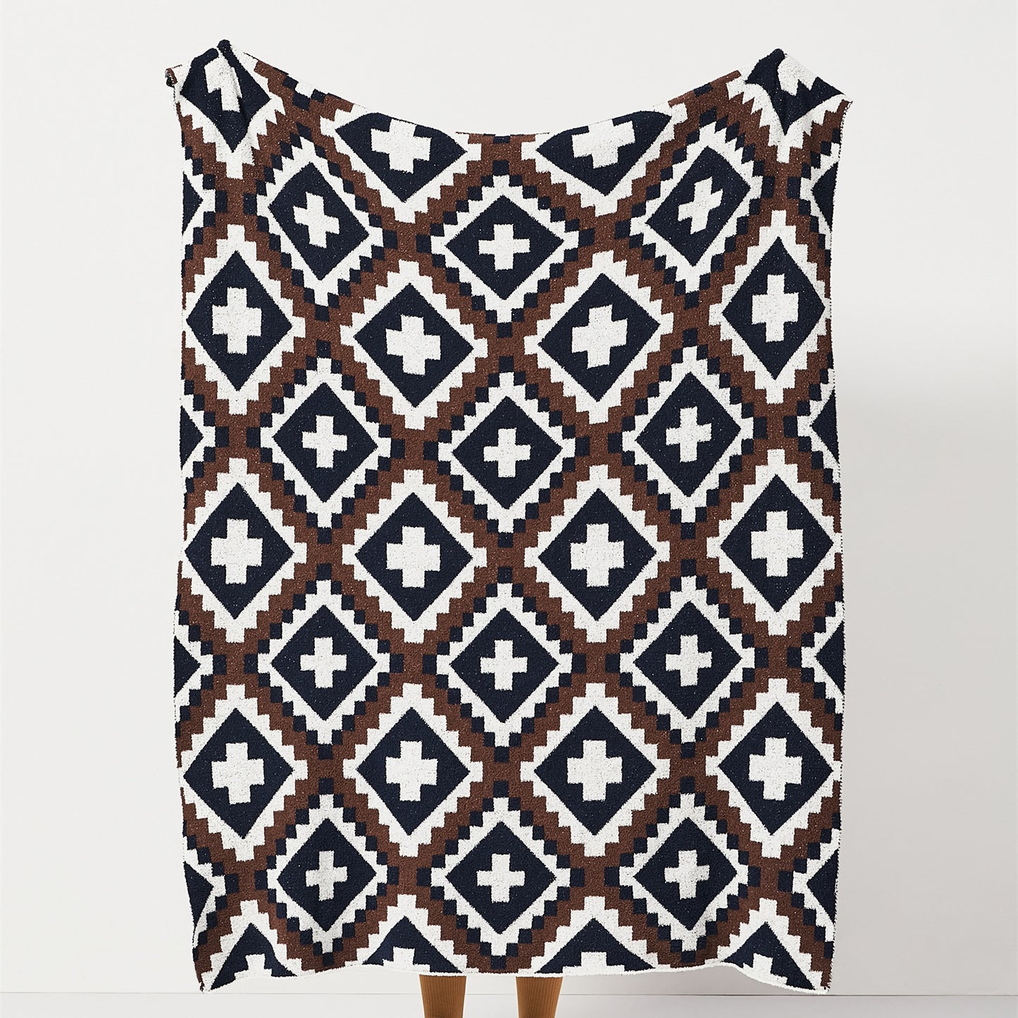 Geometric Cross Half Pile Knitted Yarn Blanket