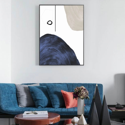 Blue Gray Geometric Abstract Hand Painted Wall Decor Art Poster Ocean Seaside Thick Gray Black Oil Painting Simple Design Wall Art, Unframed.