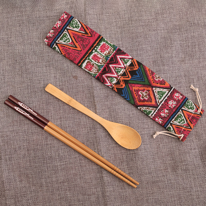 Wooden Chopsticks Spoon Set Travel Portable Tableware