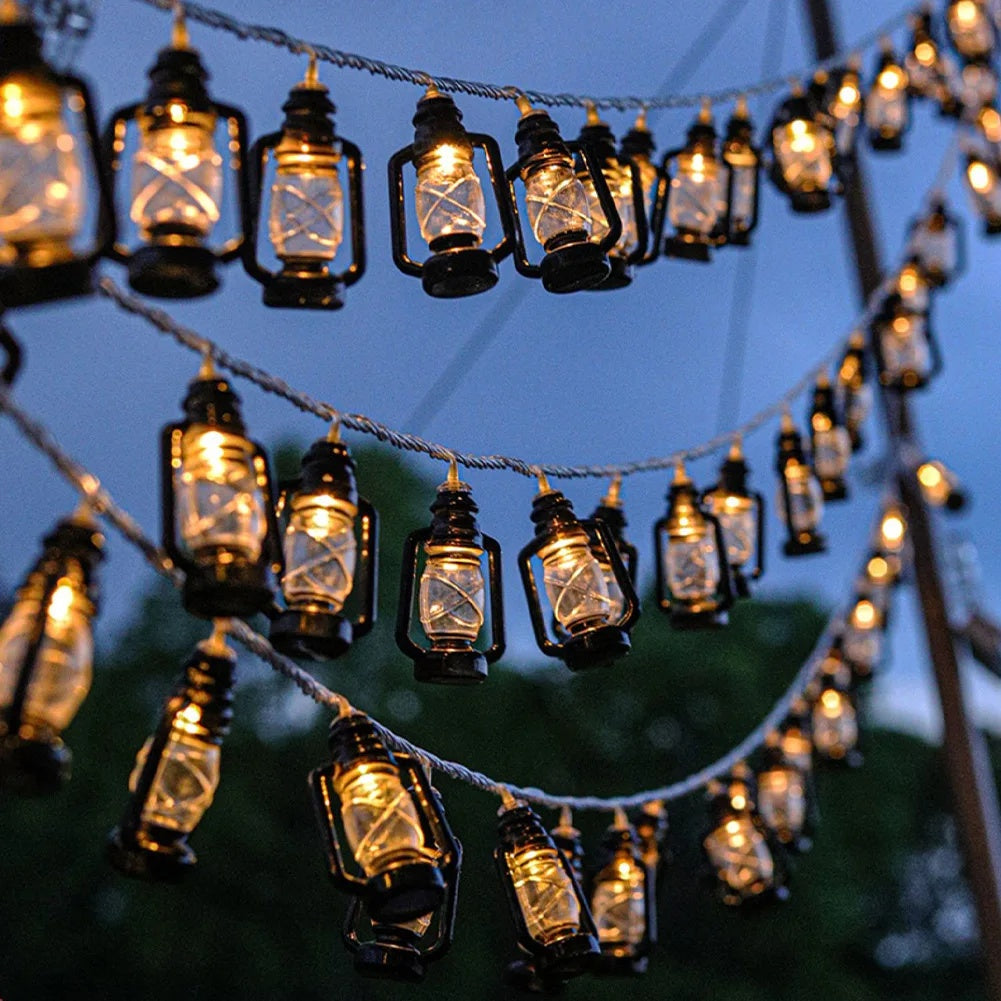 Led Fairy Lights Retro Kerosene Lamp LED String Lights Christmas Light Battery Powered Outdoor Yard Home Party Decoration