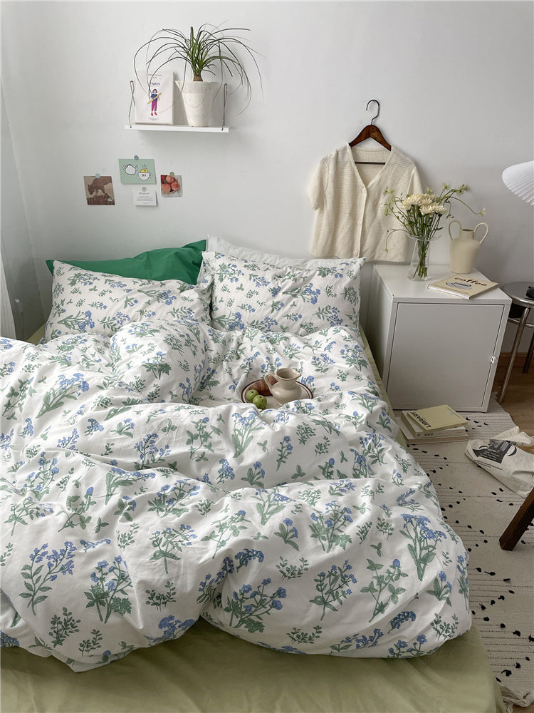 Korean Style Retro Small Floral Cotton Bedding Set Of Four Pieces