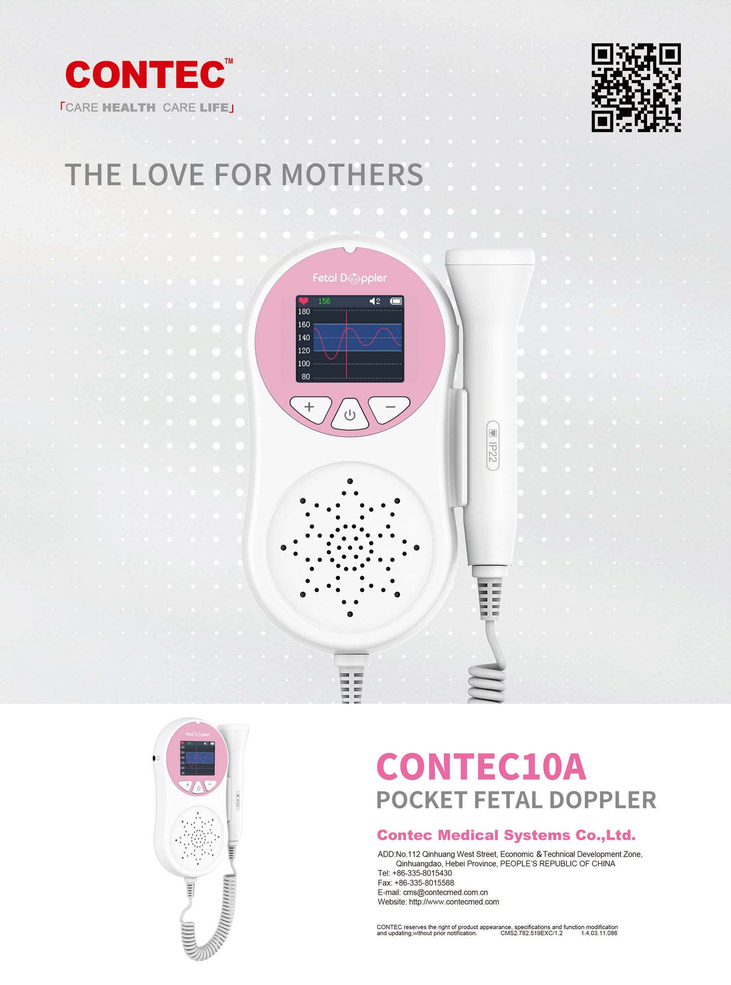 Moniteur de fréquence cardiaque pour bébé, affichage de courbe de chiffres Doppler fœtal de poche, 3Mhz rose