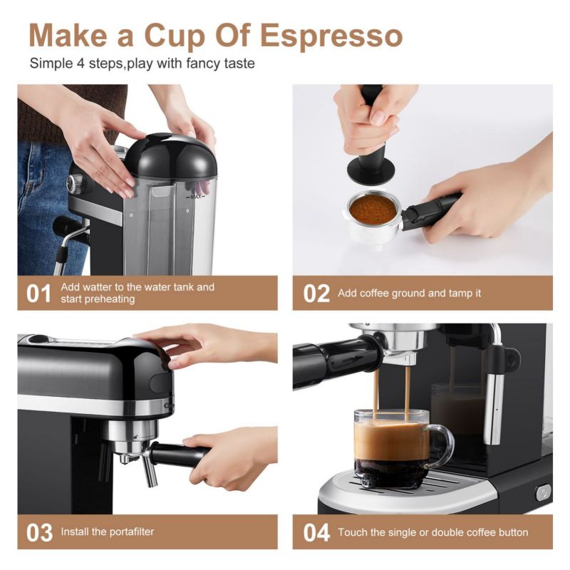 20 Bar Espresso Machine  1350W High Performance 1.4 Ldetachable Transparent Water Tank Thermo Block Beating System Prohibit Amazon Sales