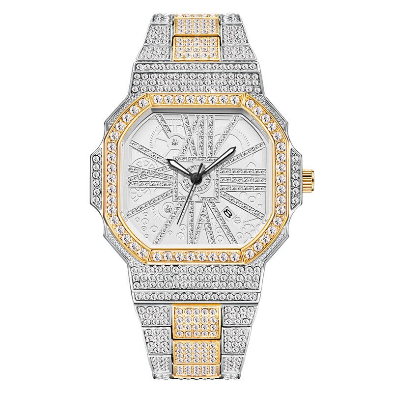 Reloj de diamantes de agua cuadrado lleno de diamantes Flash de hip-hop