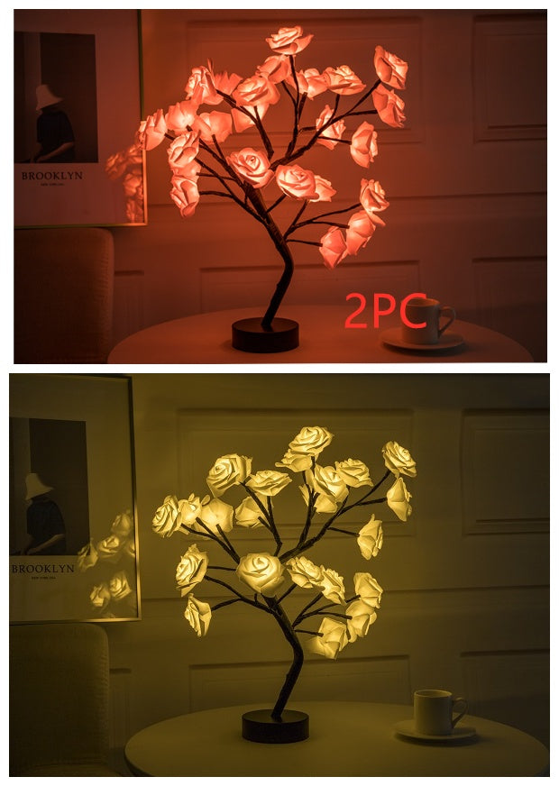 Rose fleur lampe USB LED à piles lampe de Table bonsaï arbre veilleuses guirlande chambre décoration lumières décor à la maison