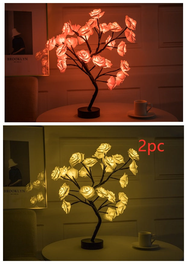 Rose fleur lampe USB LED à piles lampe de Table bonsaï arbre veilleuses guirlande chambre décoration lumières décor à la maison