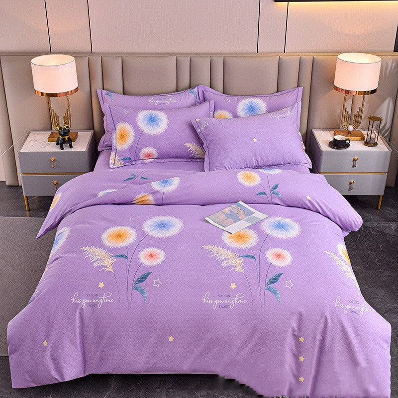 Juego de cama de cuatro piezas con estampado cepillado de algodón