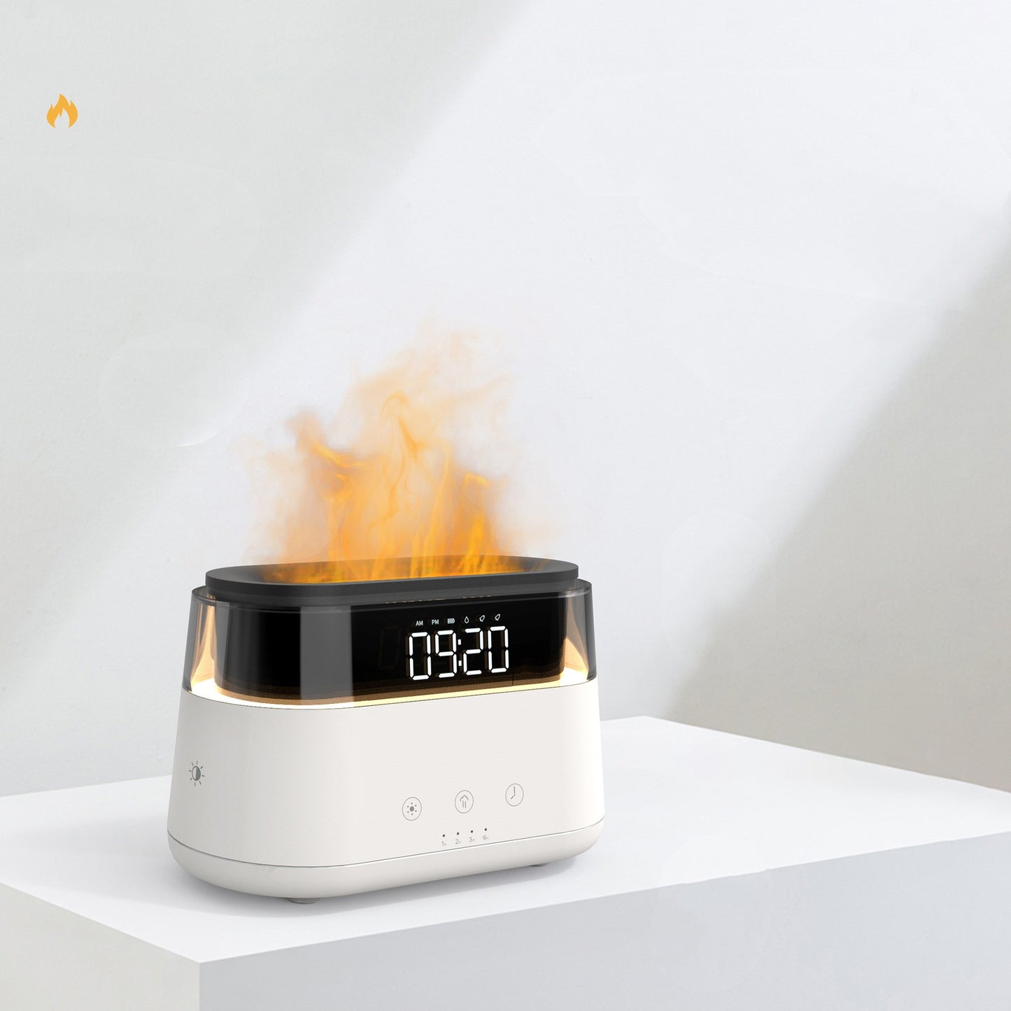 Humidificador de llama con reloj para dormitorio, máquina de pulverización de fragancia temporizada inteligente para uso doméstico