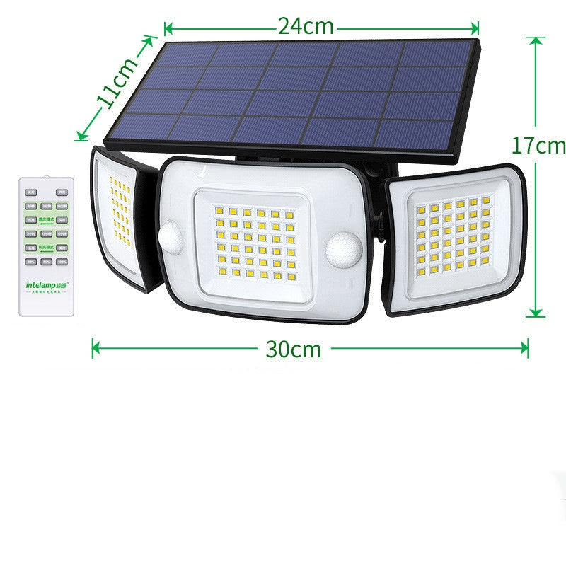 Lámpara de pared con sensor solar luminosa en tres lados