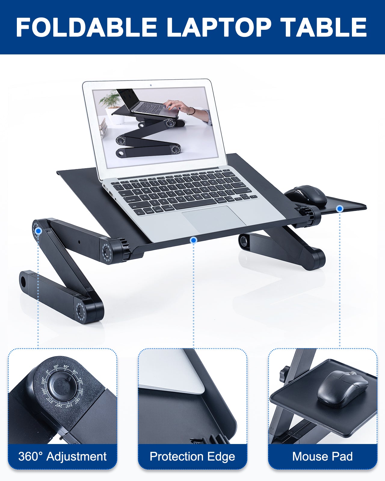 Adjustable Height Laptop Desk Laptop Stand for Bed Portable Lap Desk Foldable Table Workstation Notebook RiserErgonomic Computer Tray Reading Holder Bed Tray Standing Desk