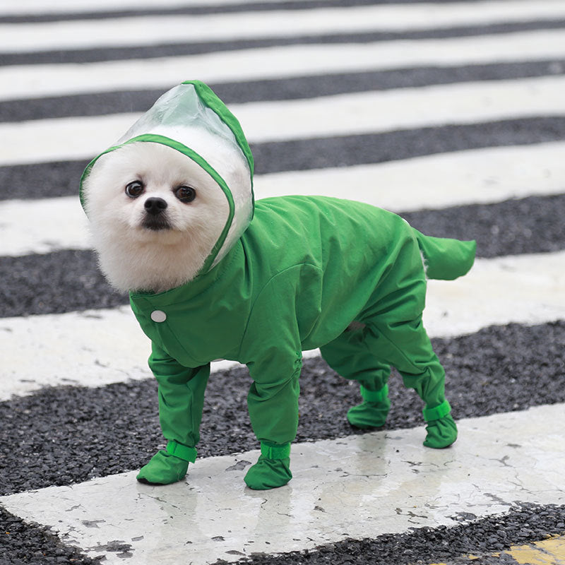 L'imperméable imperméable tout-en-un à quatre pattes pour animaux de compagnie est livré avec des chaussures de pluie