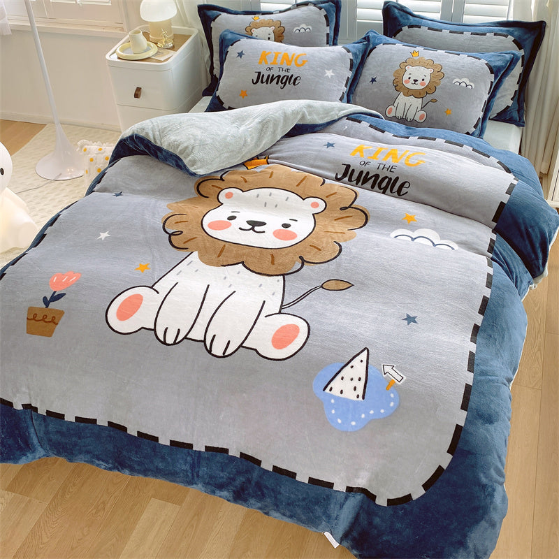 Cute Cartoon Milk Velvet Bedding Set Of Four