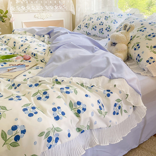 Petite housse de couette florale en coton lavé, ensemble de draps de lit quatre pièces