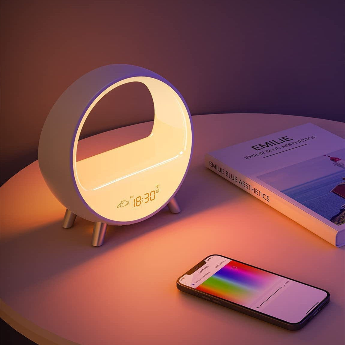 Lampe d'ambiance haut-parleur Bluetooth réveil intelligent veilleuse WiFi réveil lumière lever du soleil lampe de coucher du soleil